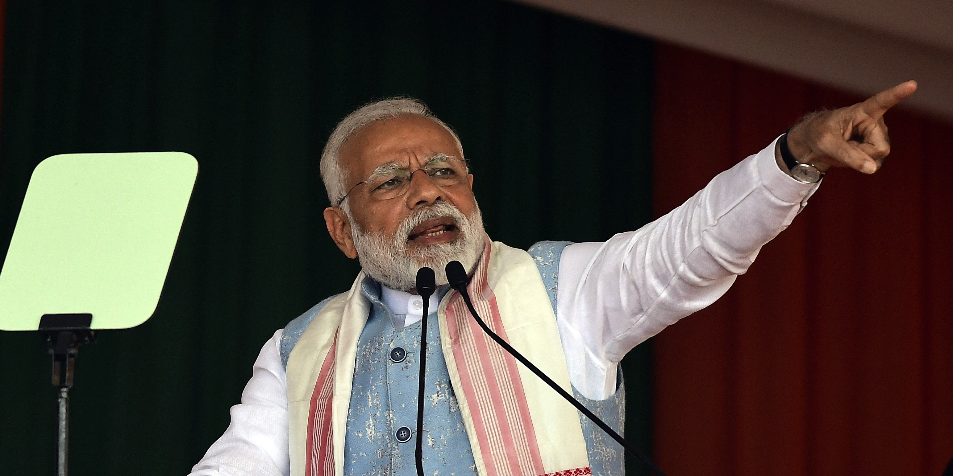Indian Prime Minister Narendra Modi addresses a rally in February. As India votes to elect its new government, opposition leaders have accused Modi of focusing on virulent nationalism after a terror attack on uniformed forces, as a ploy to divert attention from economic missteps and job losses. Photo: EPA