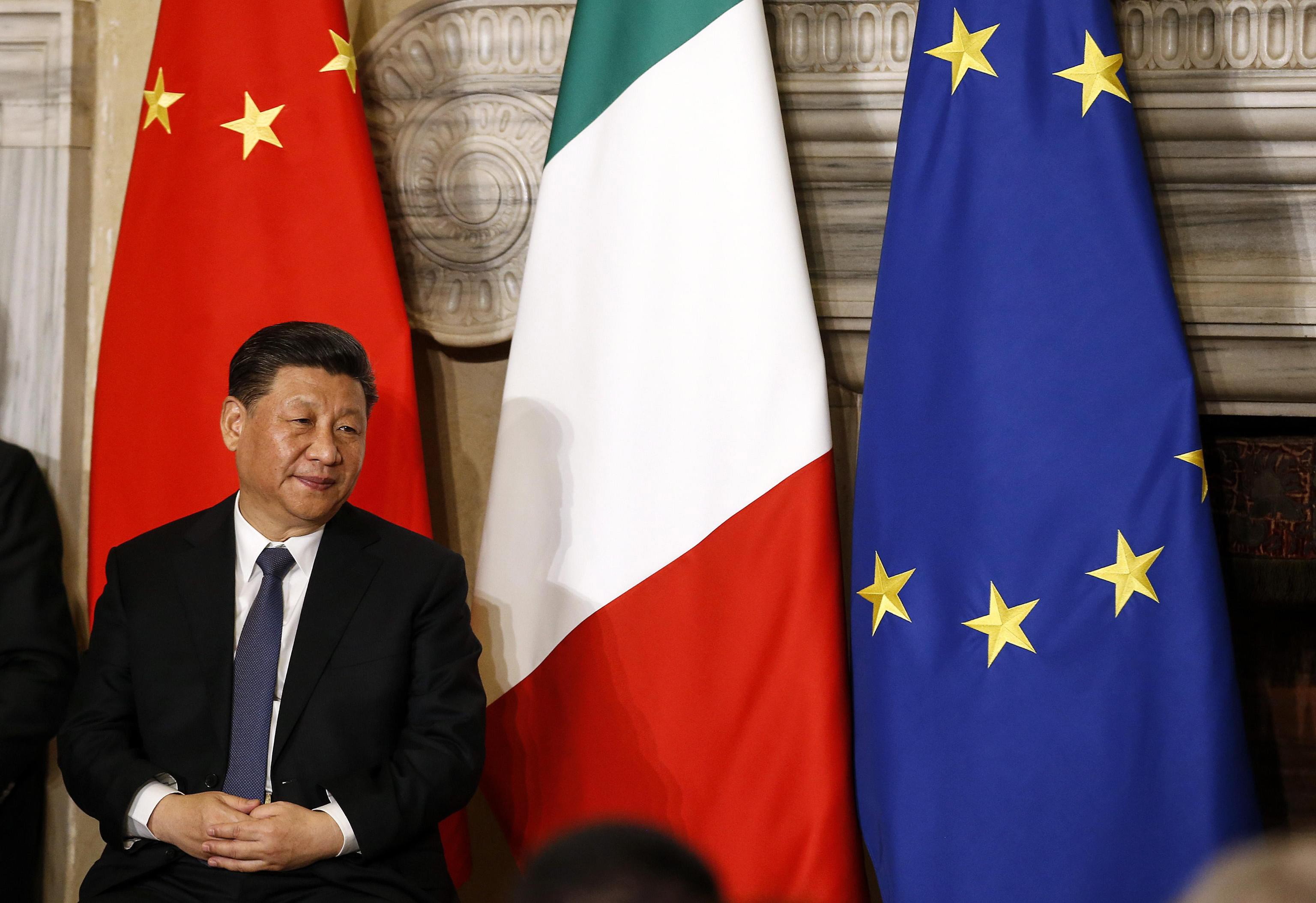 Chinese President Xi Jinping is seen ahead of the signing of a memorandum of understanding making Italy part of the “Belt and Road Initiative” in Rome on March 23. Italy joined the belt and road scheme against Washington’s wishes, and other European powers have declined to follow the US, Australia and Japan’s more stringent measures against Huawei and ZTE. Photo: EPA-EFE