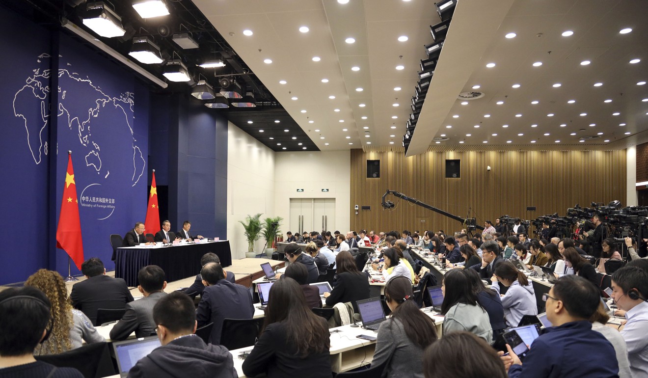 China’s Foreign Minister Wang Yi addresses a press briefing for the second Belt and Road Forum in Beijing, on April 19. The forum takes place from April 25 to 27 in Beijing. Photo: Xinhua