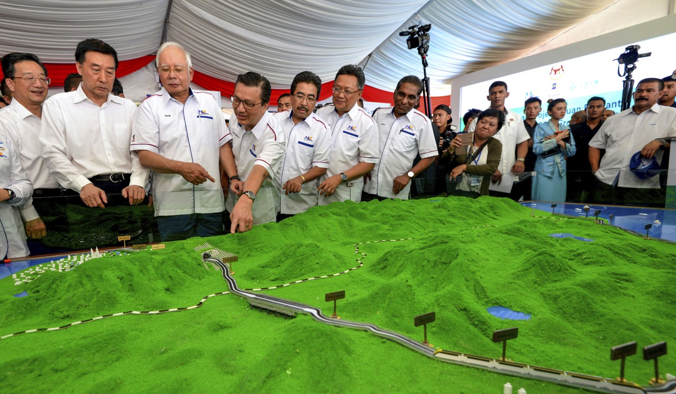 Malaysia’s former prime minster, Najib Razak, at the launch of the East Coast Rail Link. Photo: AP