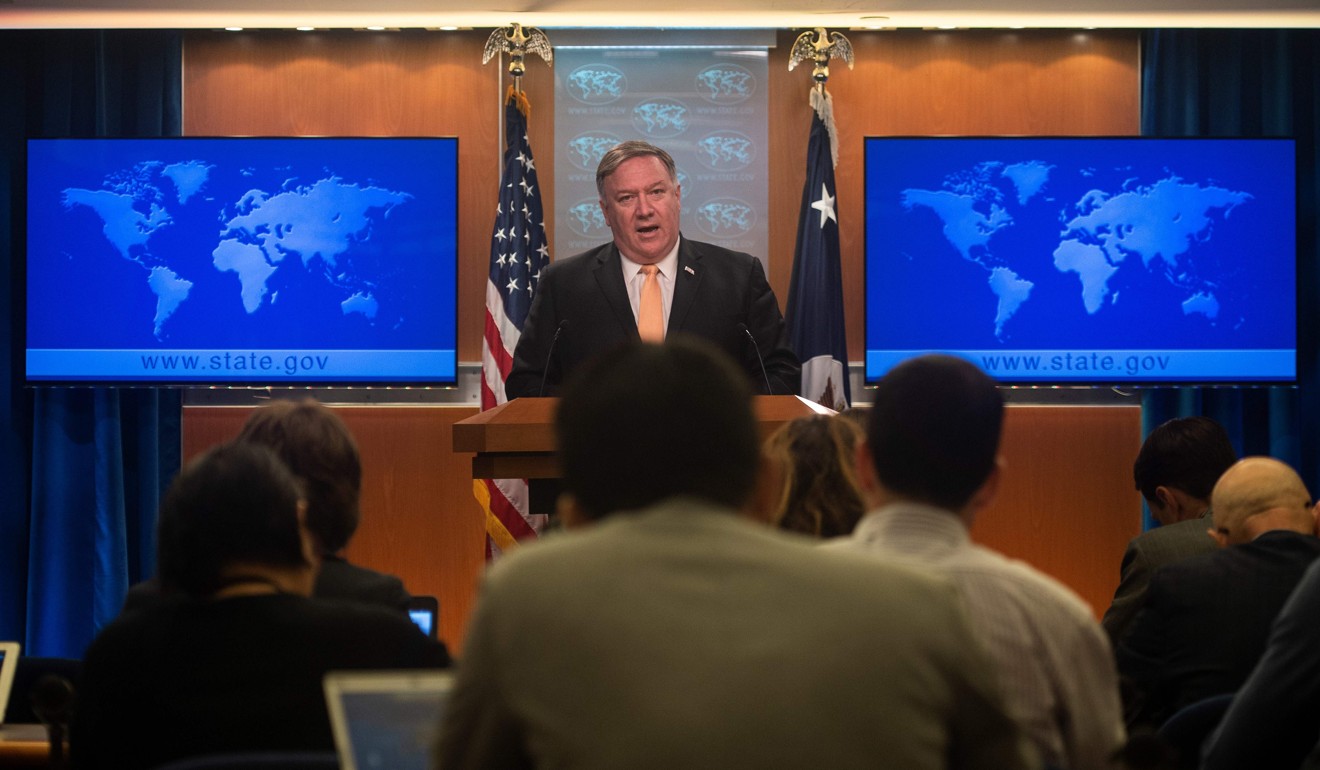 US Secretary of State Mike Pompeo speaks during a press conference at the US Department of State in Washington on April 22, 2019. Photo: AFP