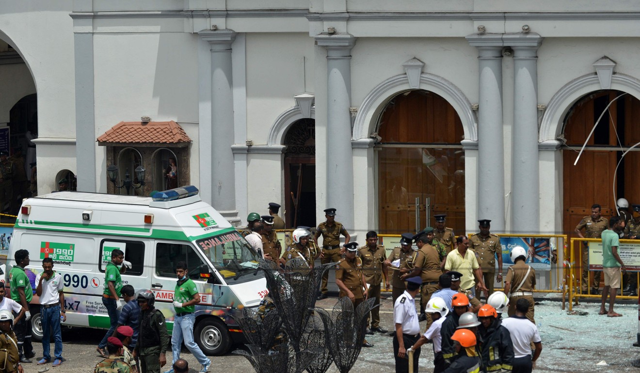 An ambulance outside St Anthony's Shrine in Kochchikade, Colombo. Photo: Agence France-Presse