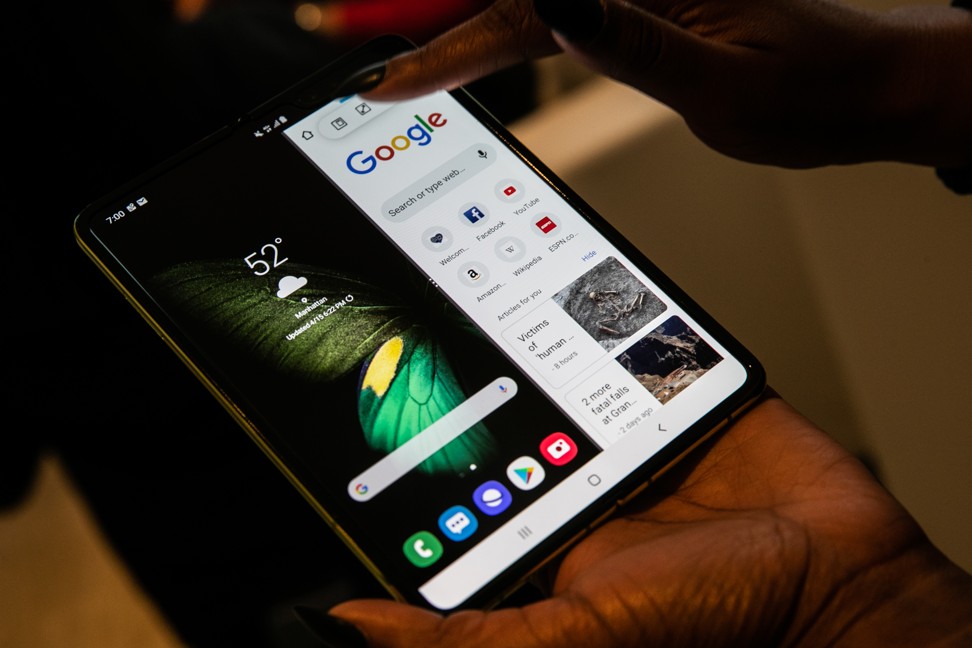 The Galaxy Fold is marketed as a phone/tablet and will be sold for US$1,980. Photo: Jeenah Moon/Bloomberg