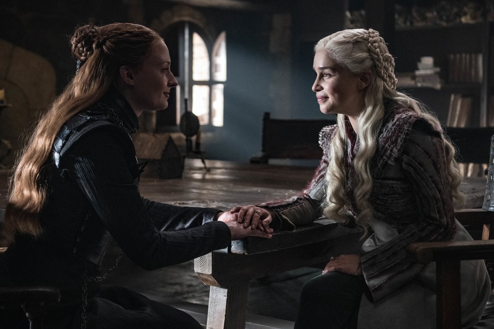 Sophie Turner (left), as Sansa, and Emilia Clarke, as Daenerys, in a scene from last Sunday’s episode of Game of Thrones. Photo: HBO