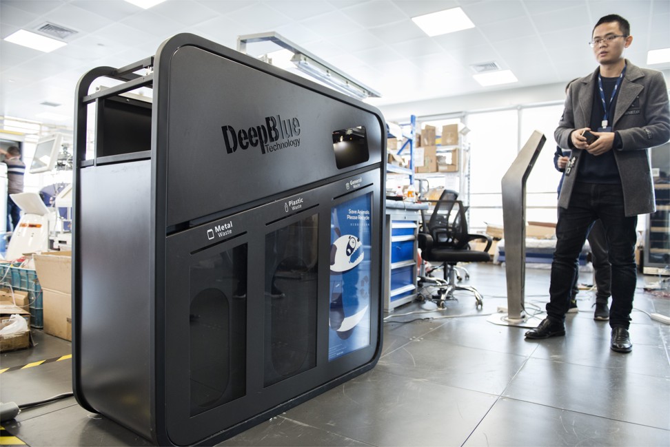 A smart dustbin that can sort waste at DeepBlue’s research lab. Photo: Zigor Aldama