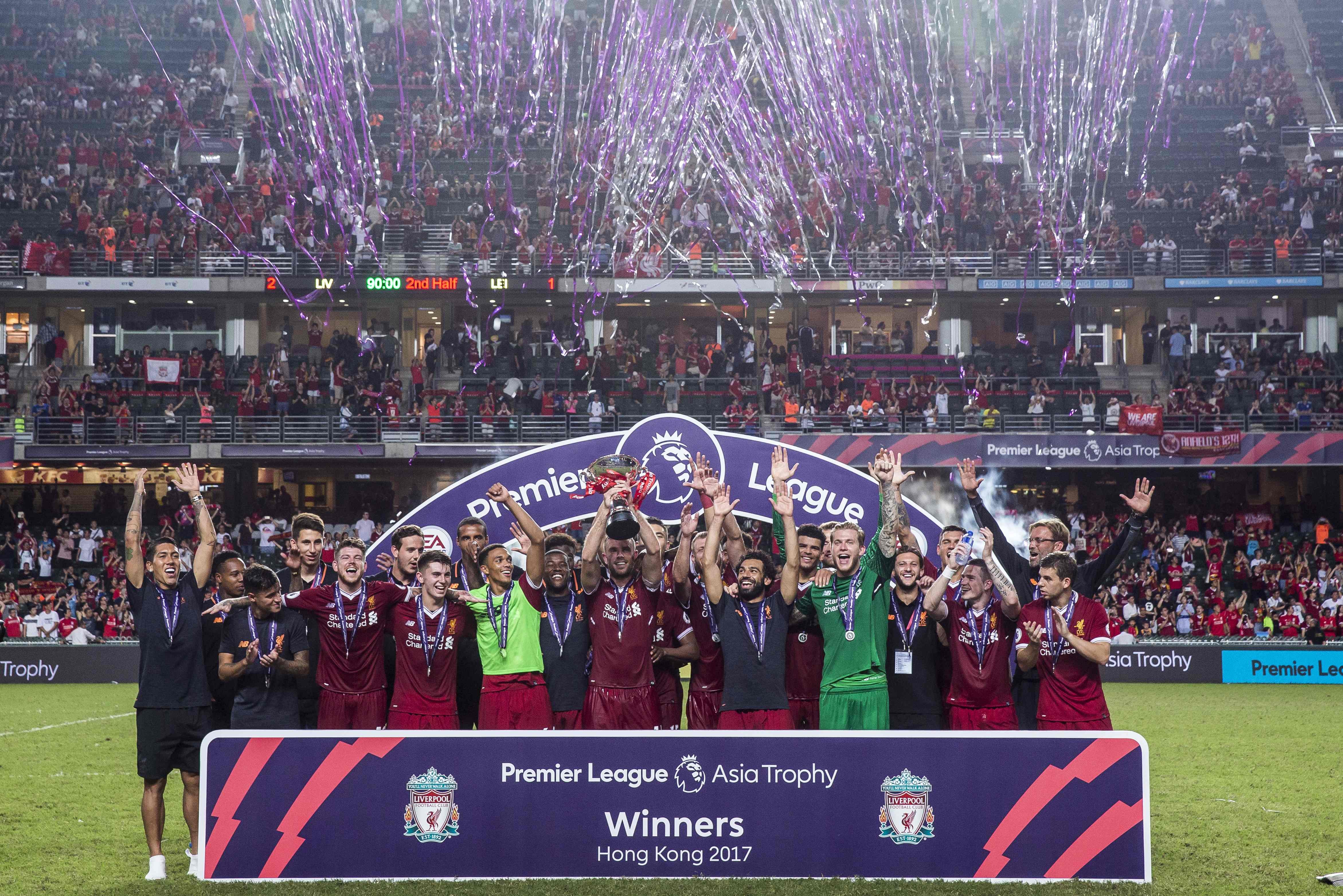 Liverpool celebrate winning the 2017 Premier League Asia Trophy in Hong Kong, but it could be a while before they return to the city. Photo: AFP