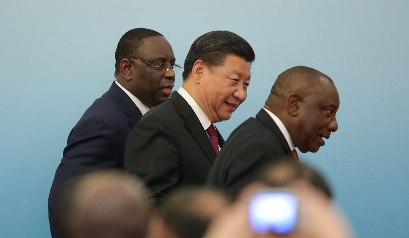 President Xi Jinping with South African President Cyril Ramaphosa (right) and Senegalese President Macky Sall at a joint press conference during the Forum On China-Africa Cooperation at the Great Hall of the People in Beijing on September 4, 2018. Photo: AFP