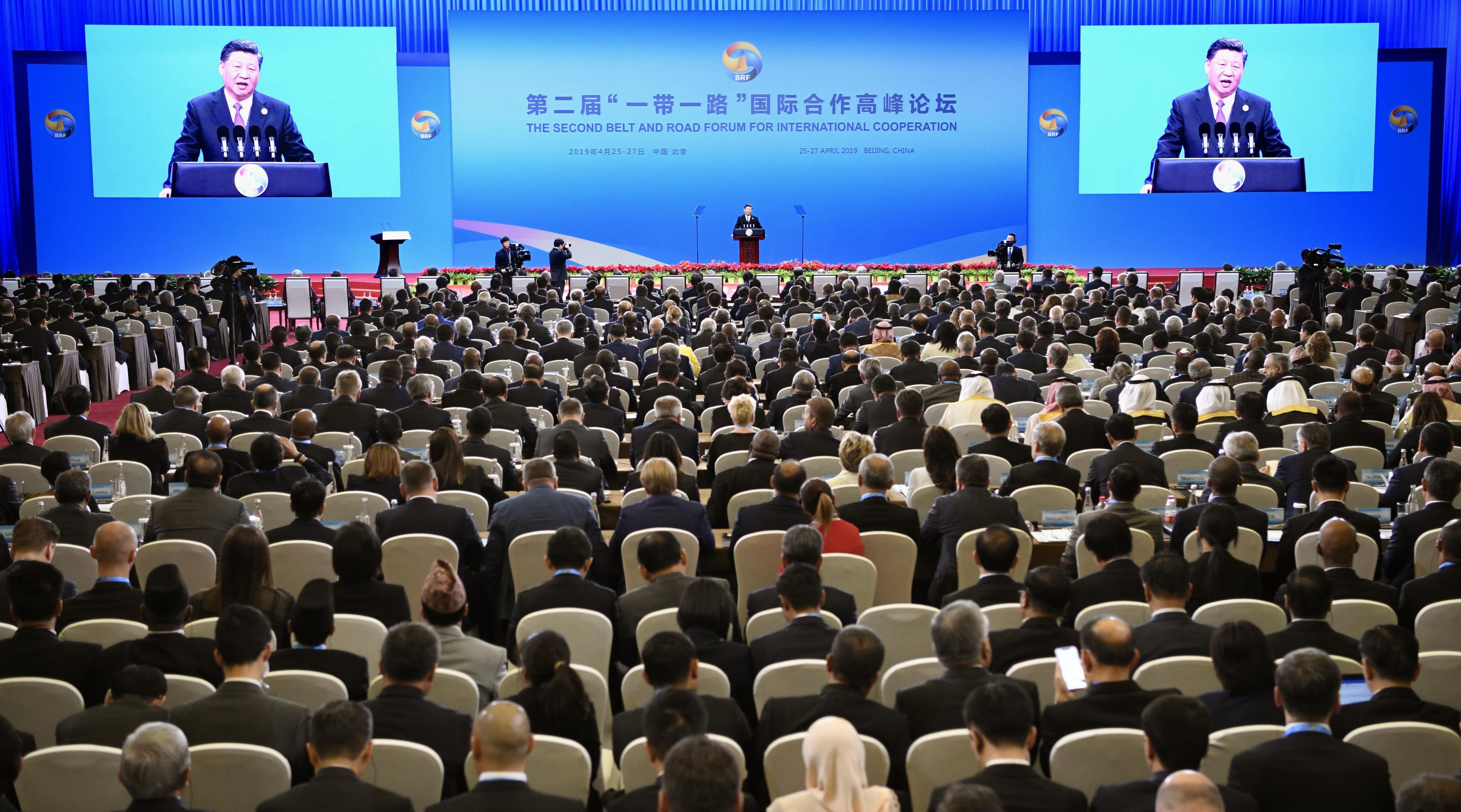 President Xi Jinping addresses world leaders at the Belt and Road Forum in Beijing on Friday. Photo: Kyodo