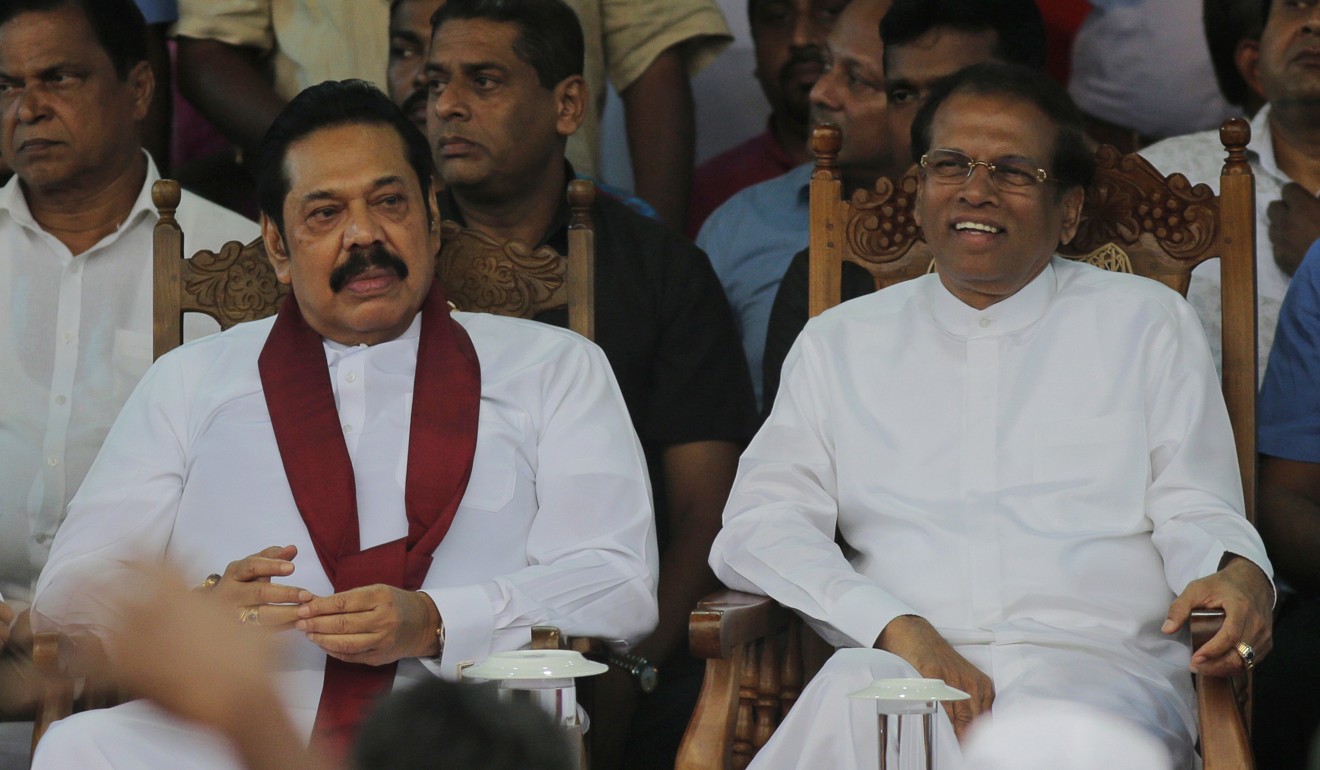 Mahinda Rajapaksa, Sri Lanka’s former president (left) with current President Maithripala Sirisena. Photo: AP
