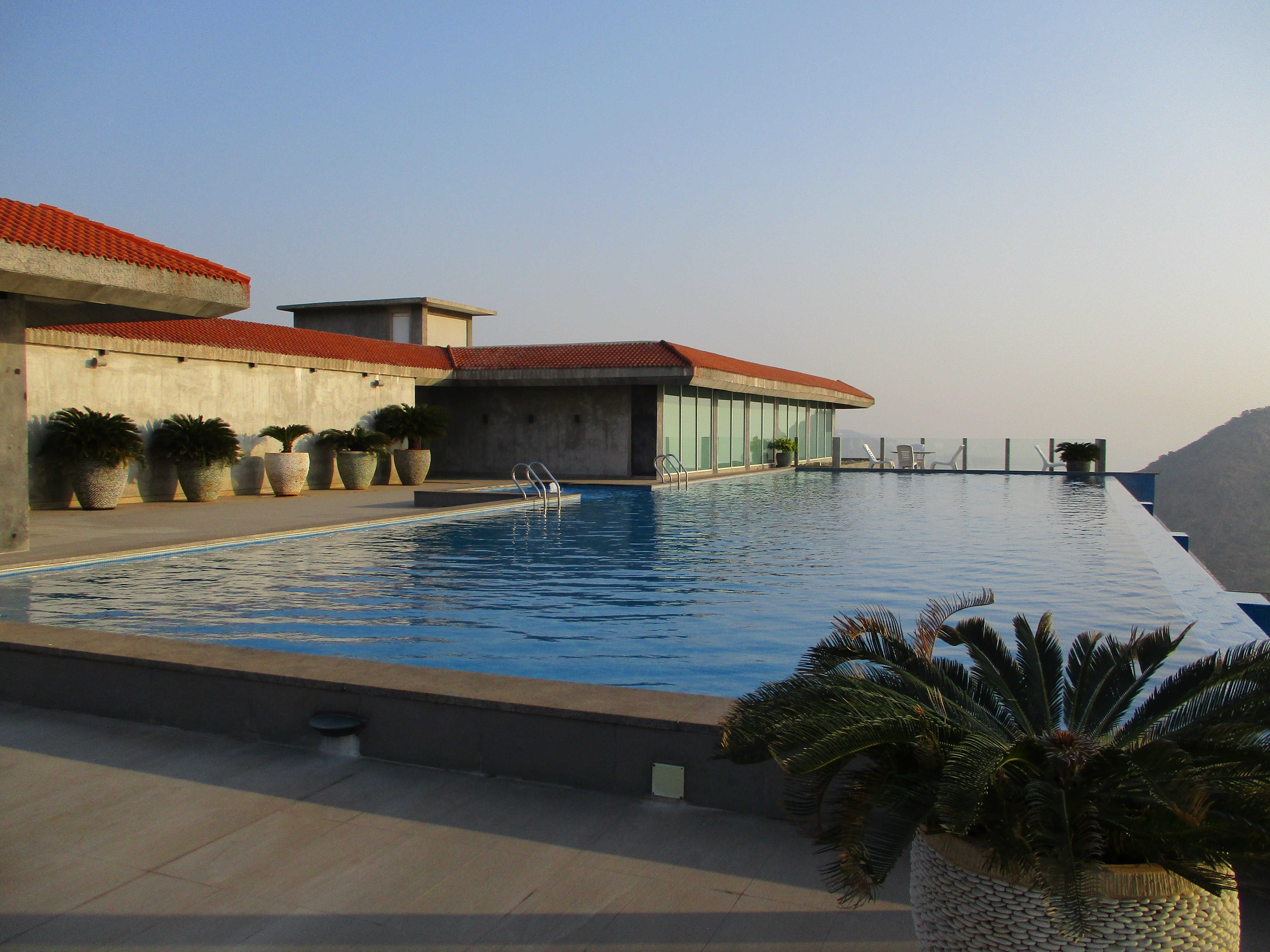 The infinity pool, overlooking the sea, at the Pema Wellness centre in Andhra Pradesh, India.