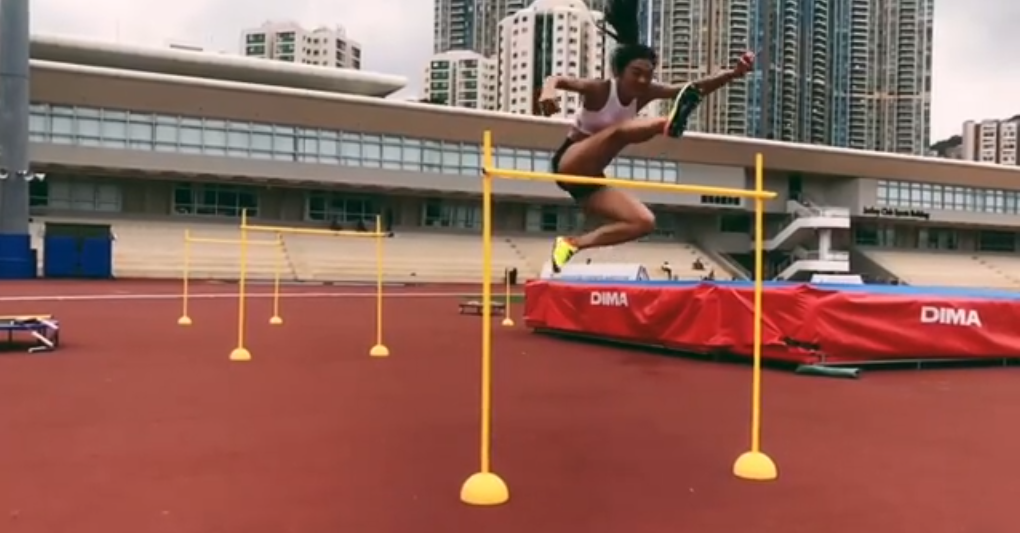 Cecilia Yeung records a video clip of her clearing huge hurdles in training. Photo: Facebook/ceciliayeung918