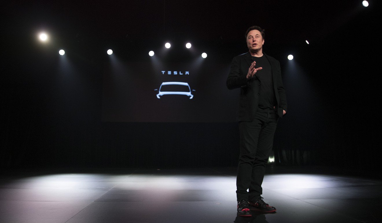 Tesla CEO Elon Musk speaks before unveiling the Model Y in March. Photo: AP