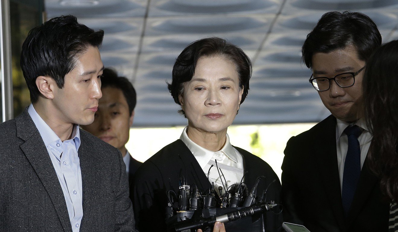 Lee Myung-hee, wife of the late Korean Air President Cho Yang-ho, arrives at the Seoul Central District Court. Photo: AP