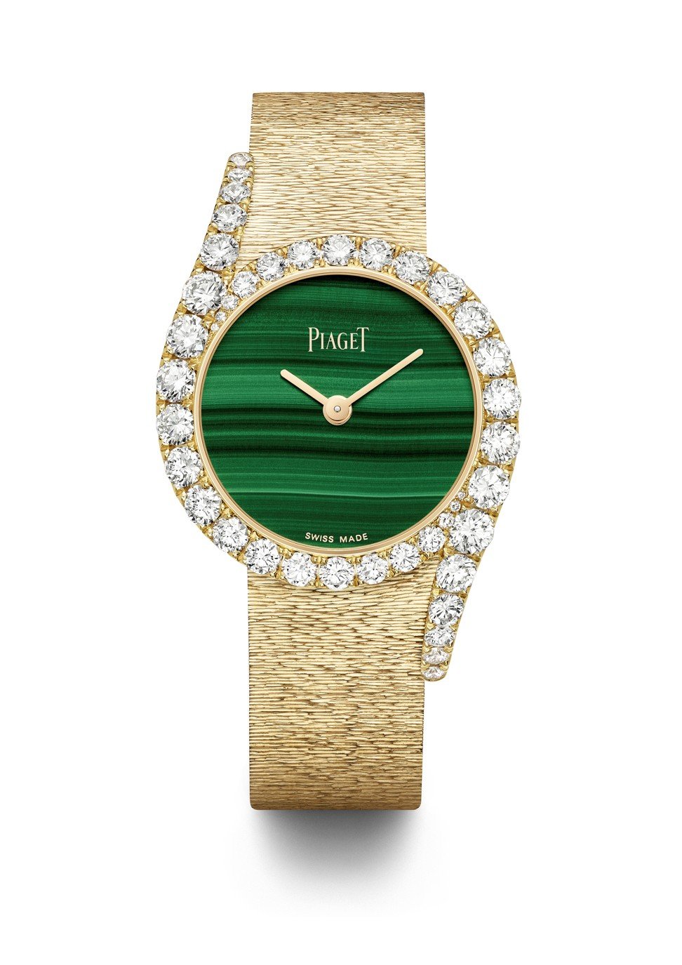 Piaget’s Limelight Gala with malachite dial and diamonds around the bezel