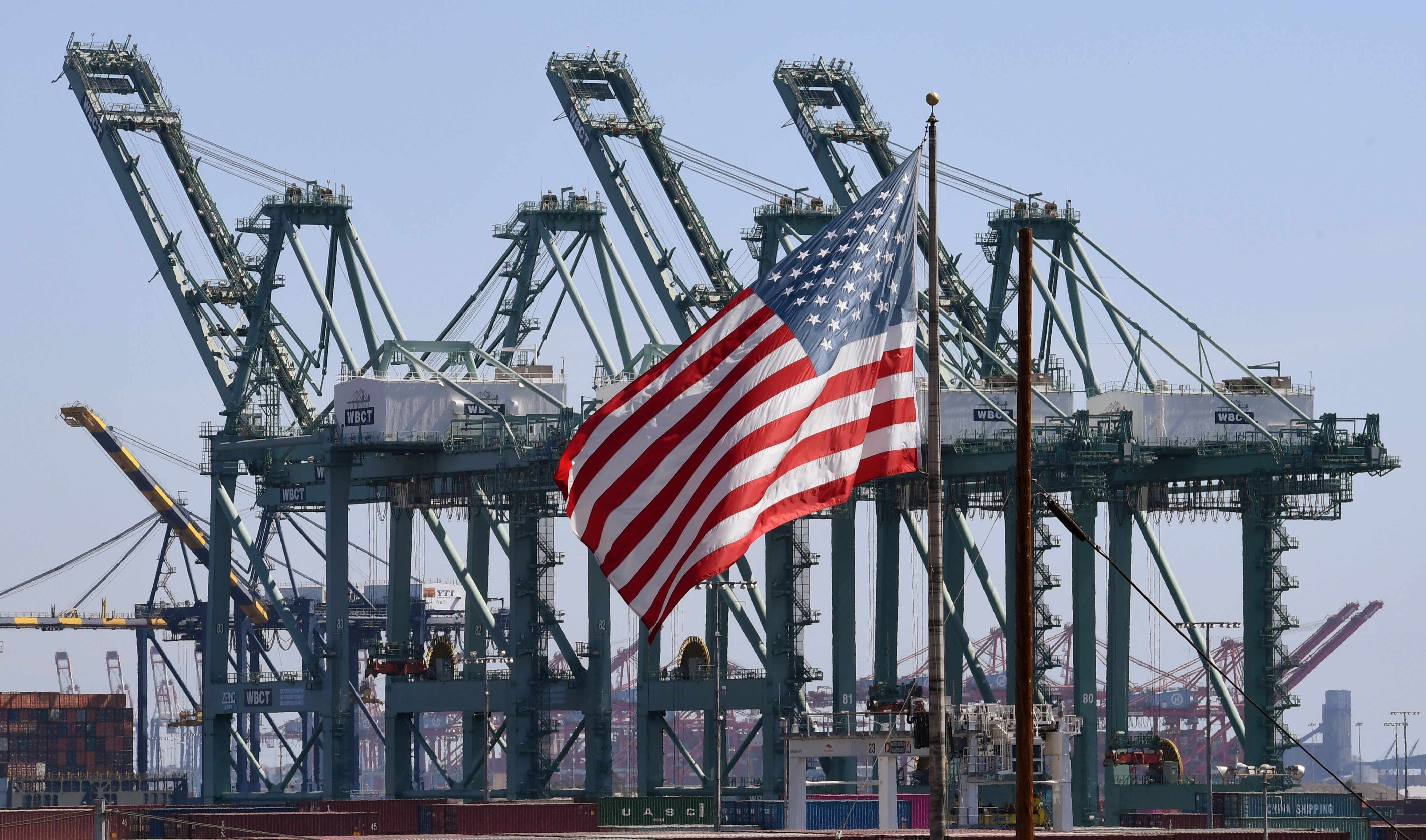 A US flag flying at the Port of Long Beach, in Los Angeles county. In the first three months of the year, the US economy expanded at a better-than-expected 3.2 per cent on an annualised basis. Photo: AFP