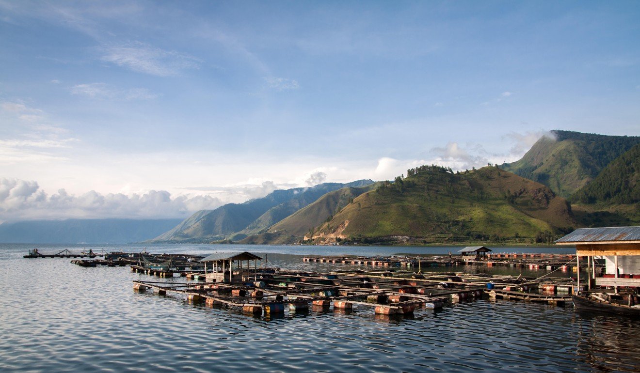 A fish farm on the shores of Lake Toba in Sumatra, Indonesia. Photo: Alamy