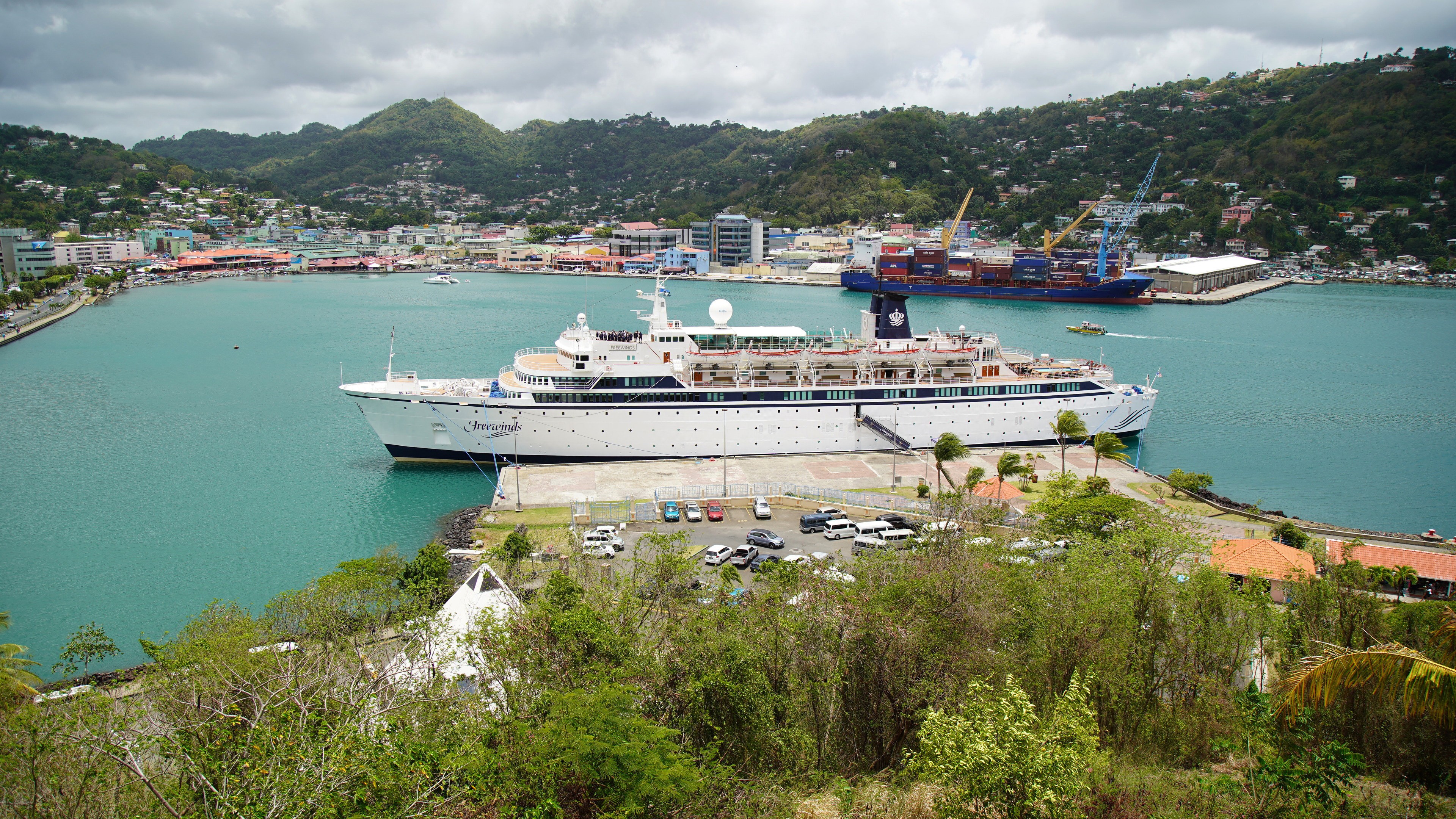 The Freewinds cruise ship is docked at the port of Castries, the capital of St Lucia on Thursday. Photo: AP