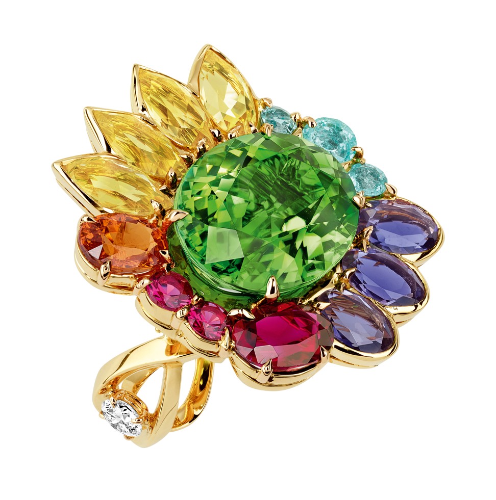Dior’s Granville green tourmaline ring with multicoloured gemstones