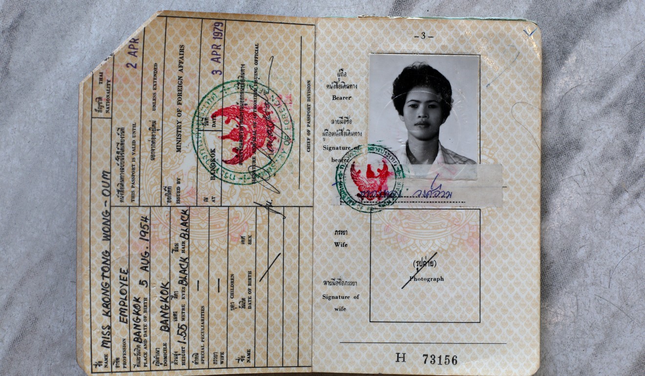 Krongtong Wong’s Thai passport from 1979, photographed in Kowloon City. Photo: Xiaomei Chen