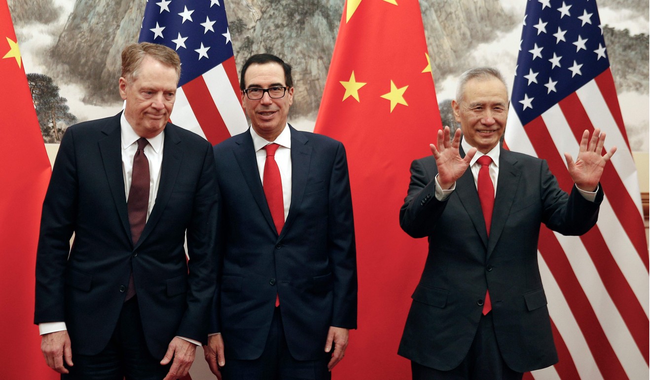 US Trade Representative Robert Lighthizer, Treasury Secretary Steven Mnuchin and Chinese Vice-Premier Liu He during this week’s talks in Beijing. Photo: AFP