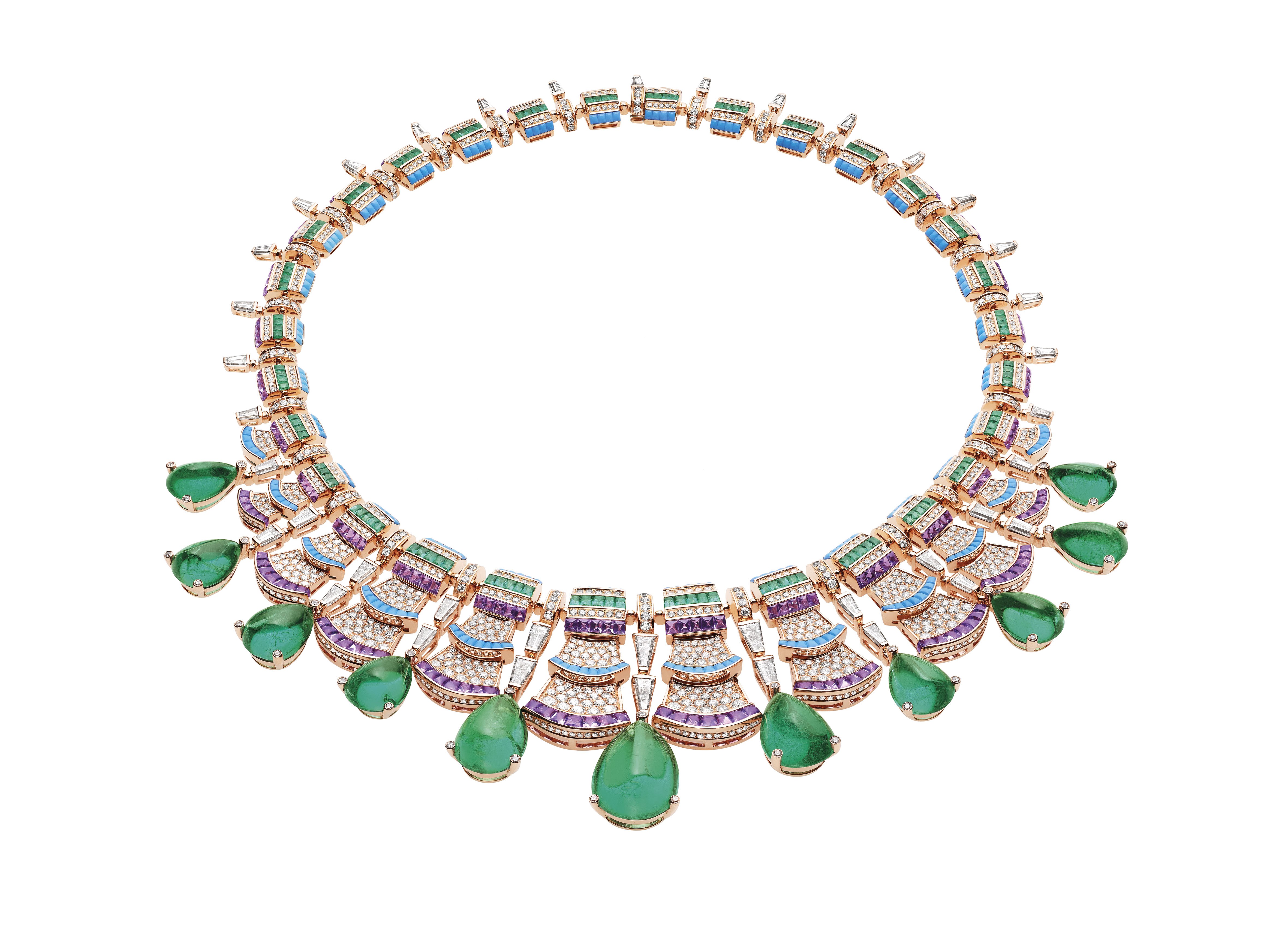 Bulgari’s Wild Pop High Jewellery necklace features emeralds