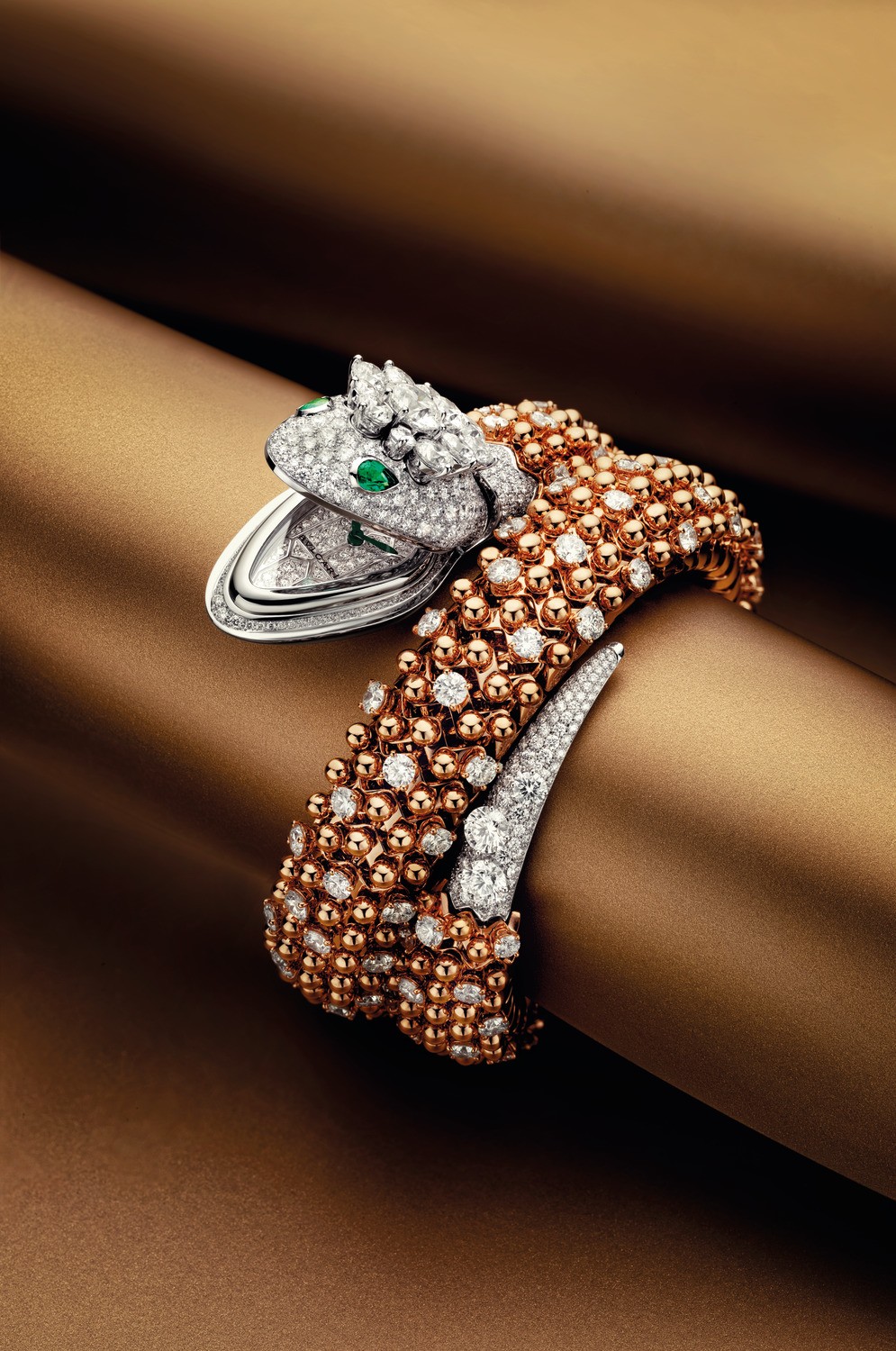 Bulgari High Jewellery Serpenti watch, with an 18-ct rose gold bracelet, was inspired by the creative excitement of the 1980s.