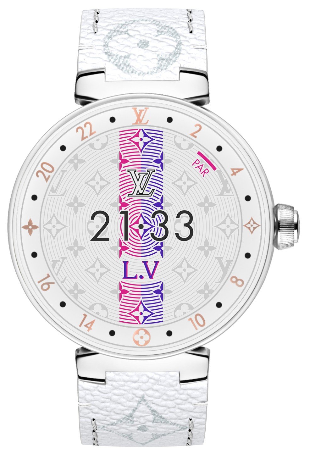 Louis Vuitton White Monogram Rubber, Ceramic and Steel Tambour Horizon Smartwatch, 2019 (Like New), Womens Watch