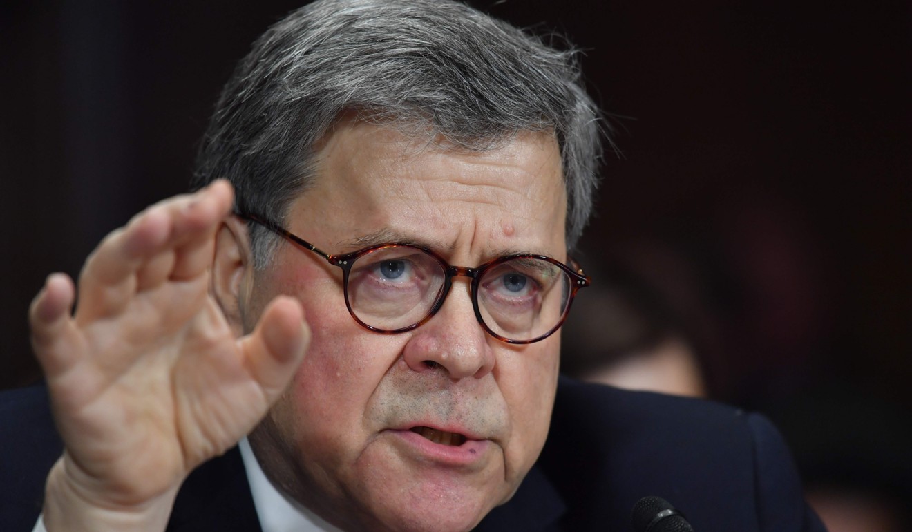 US Attorney General William Barr testifies before the Senate Judiciary Committee on Wednesday. Photo: AFP