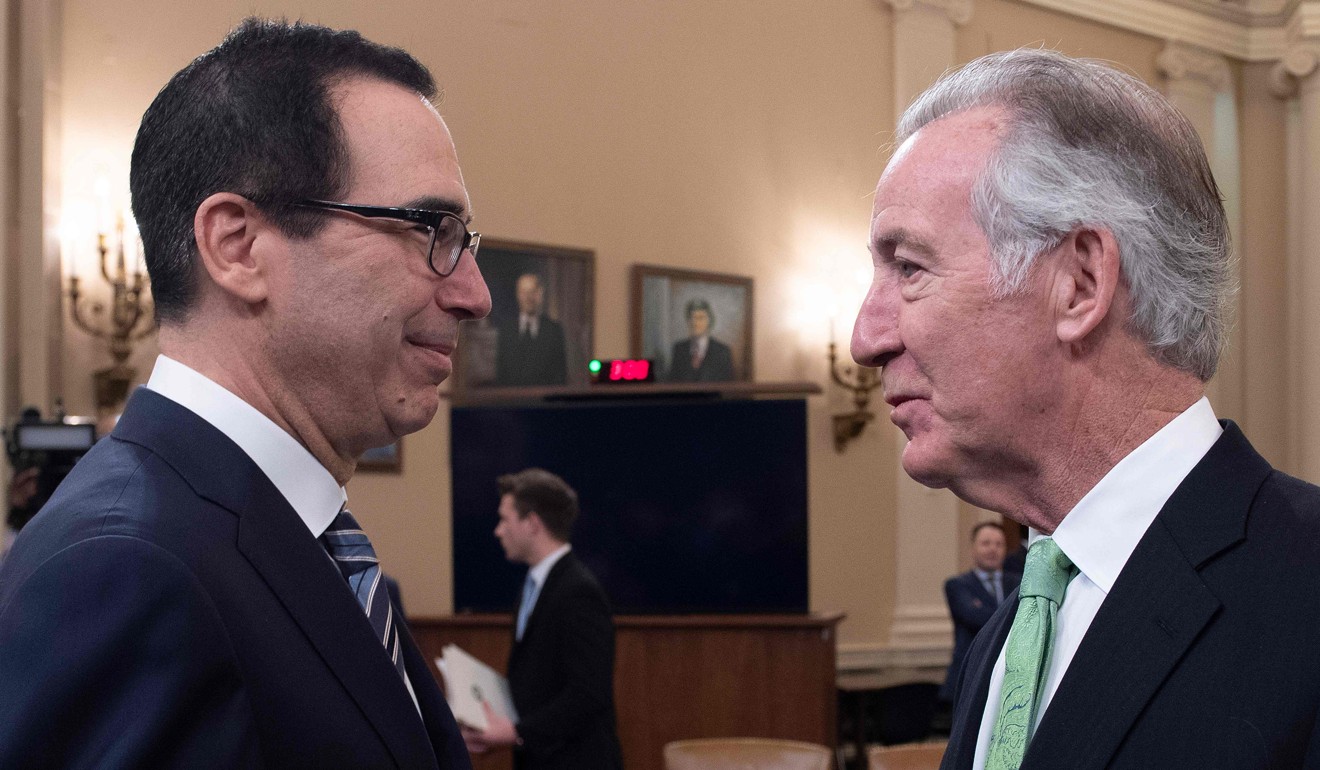 US Treasury Secretary Steven Mnuchin (left) talks to House Ways and Means Committee Chairman Richard Neal in March. Photo: AFP