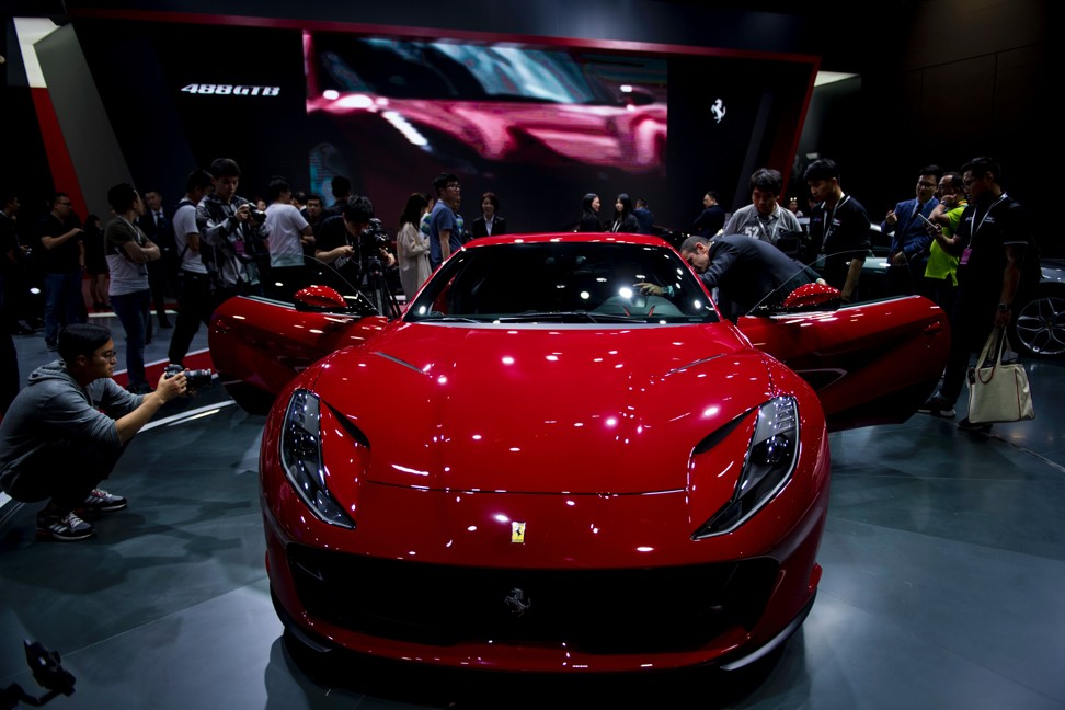A Ferrari 488 GTB on display at the Shanghai car show. Chinese buyers are taking advantage of the deals available through Canada’s luxury car market. Photo: AFP