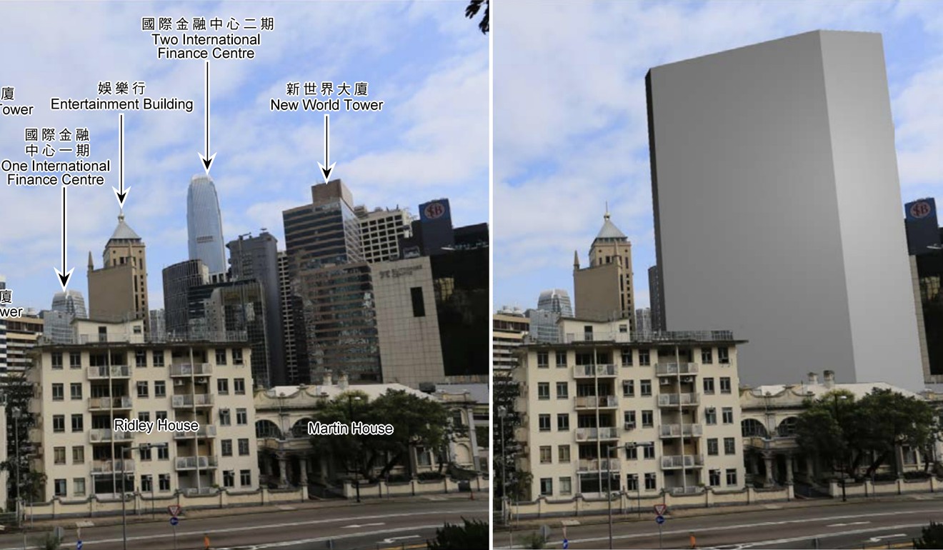 The existing view (left) and simulated view from the Hong Kong Zoological and Botanical Gardens if a 25-storey hospital is built. Photo: Planning Department