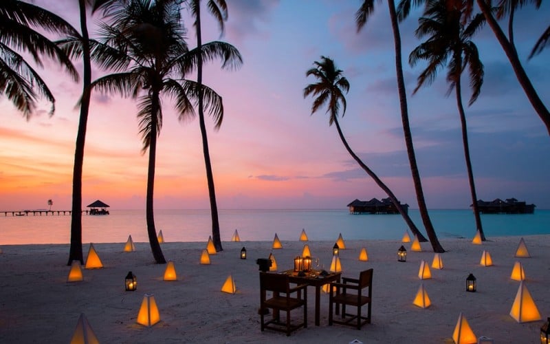 By the time you sit down for a romantic dinner on the beach in the Maldives, you will find yourself in quite a loving disposition.