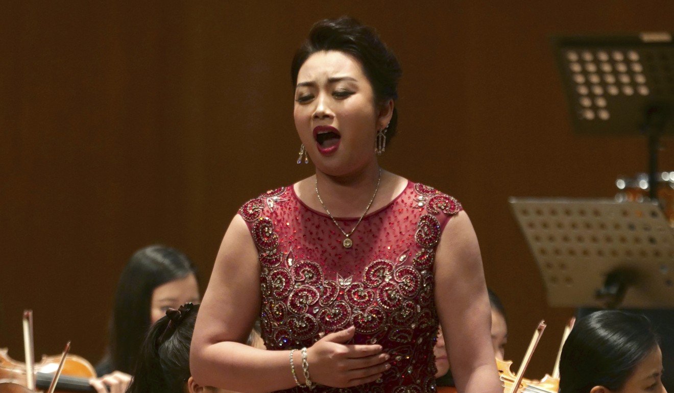 North Korean soprano singer Kim Song Mi performs on Sunday. Photo: AP