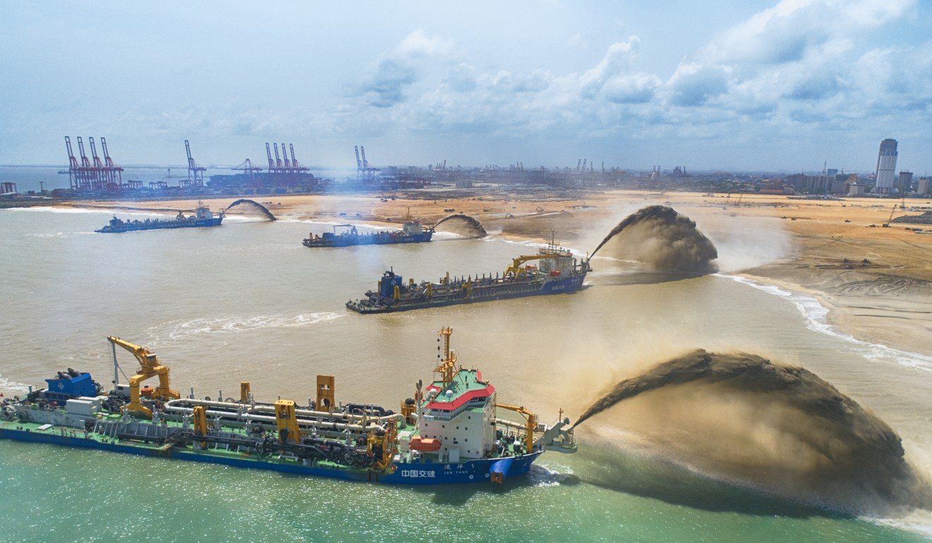 Chinese dredgers at the construction site of the Colombo Port City project. Photo: Xinhua