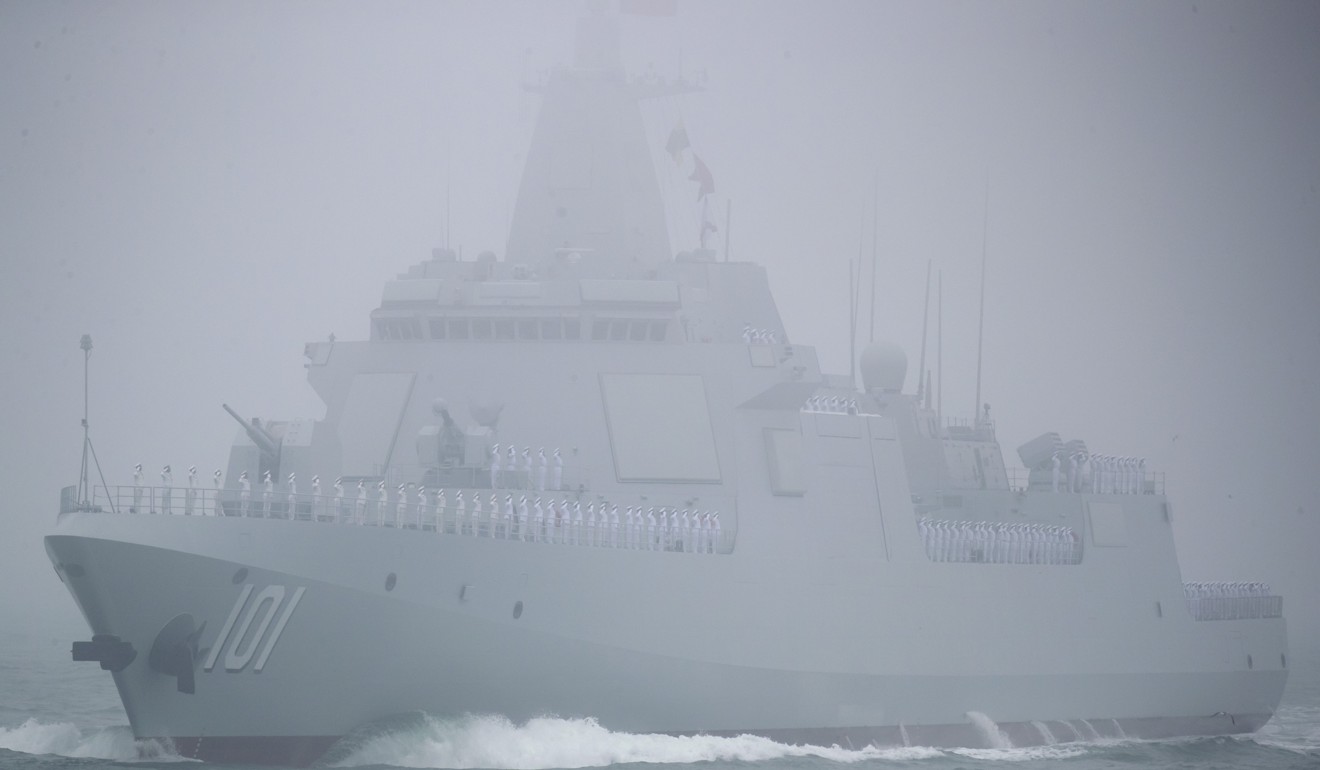 The new Type 055 guided-missile destroyer Nanchang at a naval parade last month. Photo: AP