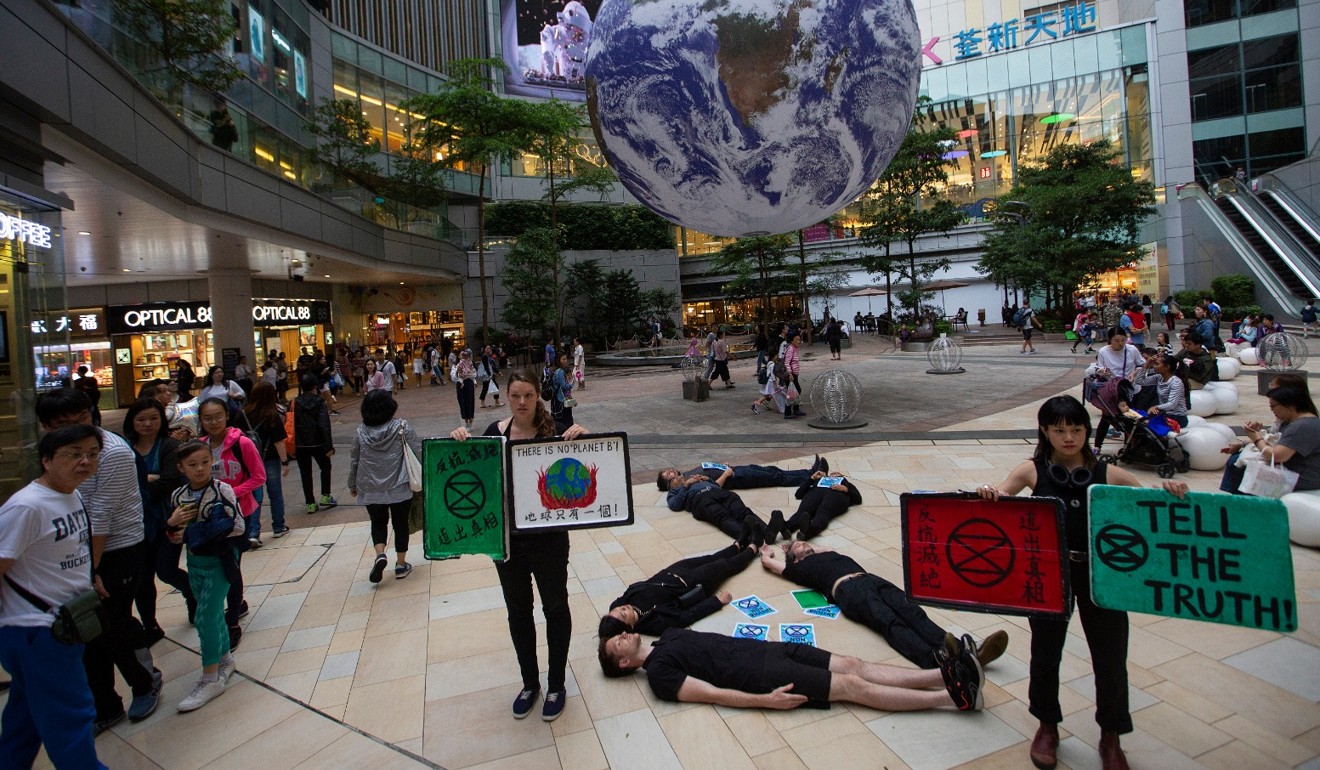 The group held a “die-in” outside the Citywalk mall in Tsuen Wan. Photo: Handout