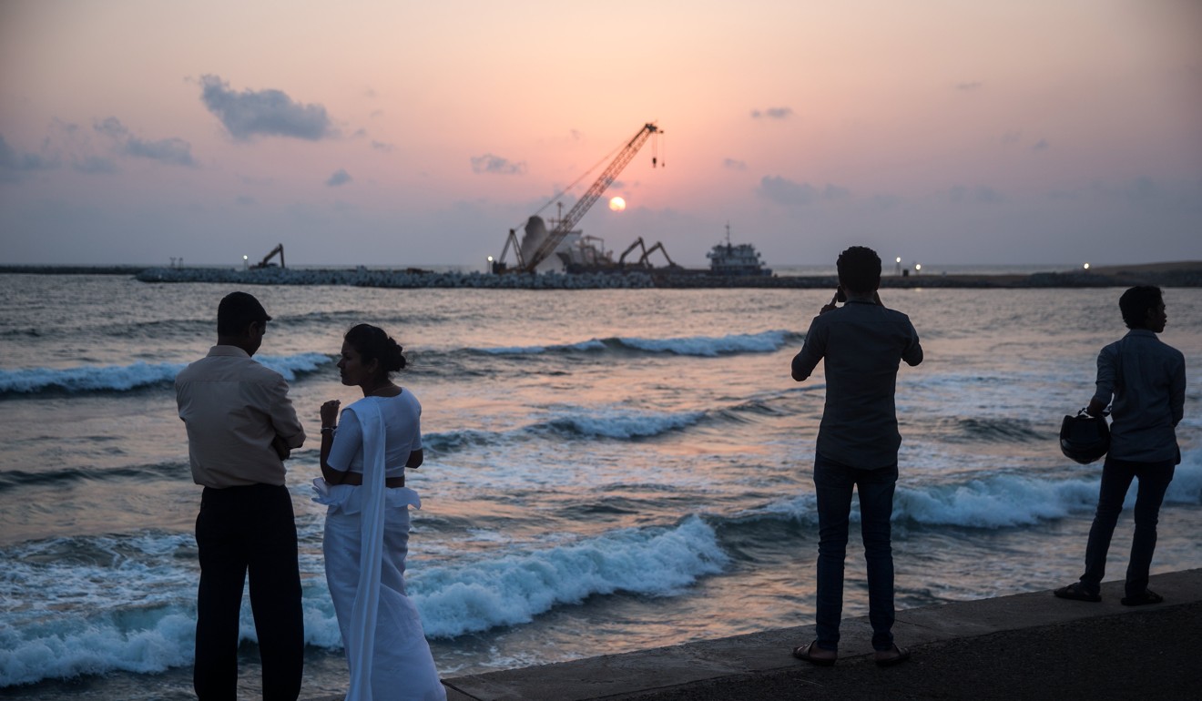 The seafront of Galle Face Green, with the construction site of Colombo Port City in the background. Photo: Bloomberg