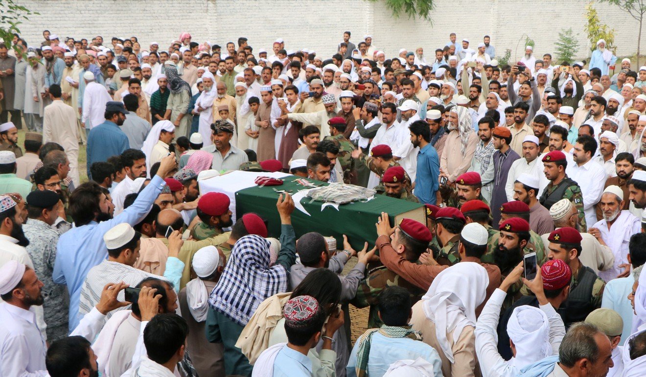 The funeral of naval soldier, Abbas Khan, who was killed after separatist insurgents attacked a luxury hotel in the port city of Gwadar. Photo: Reuters