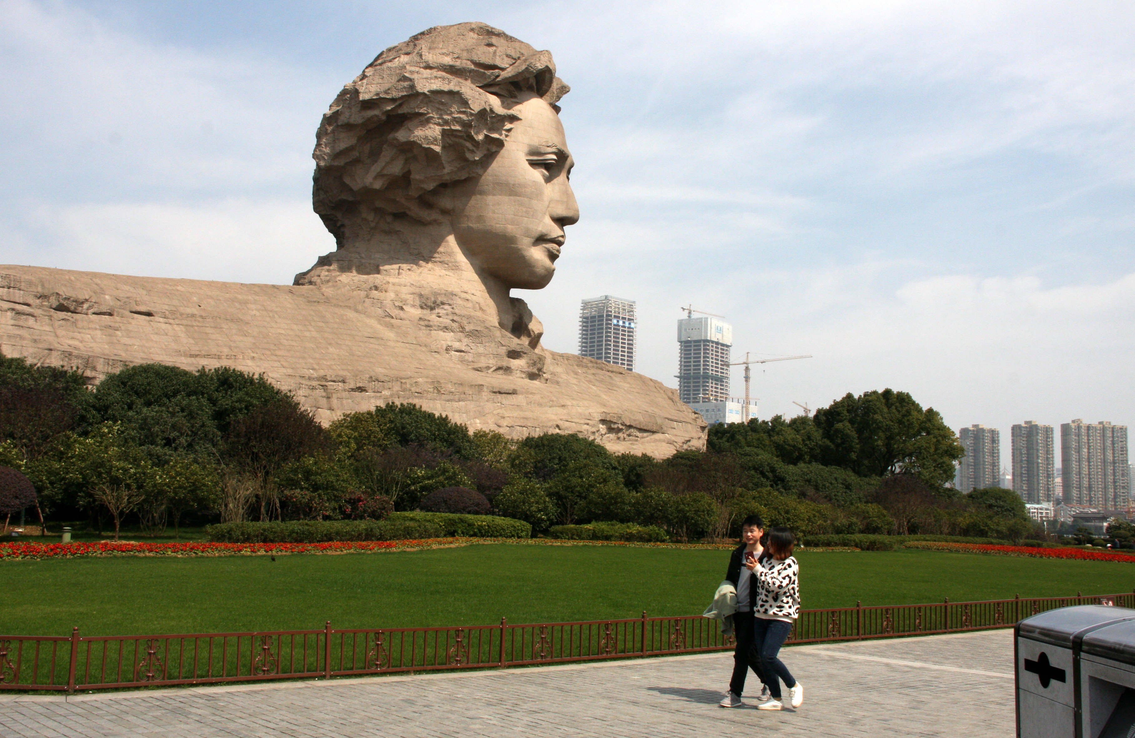 A huge bust of a youthful Mao Zedong on Orange Island in Changsha, China. Photo: Ian Gill