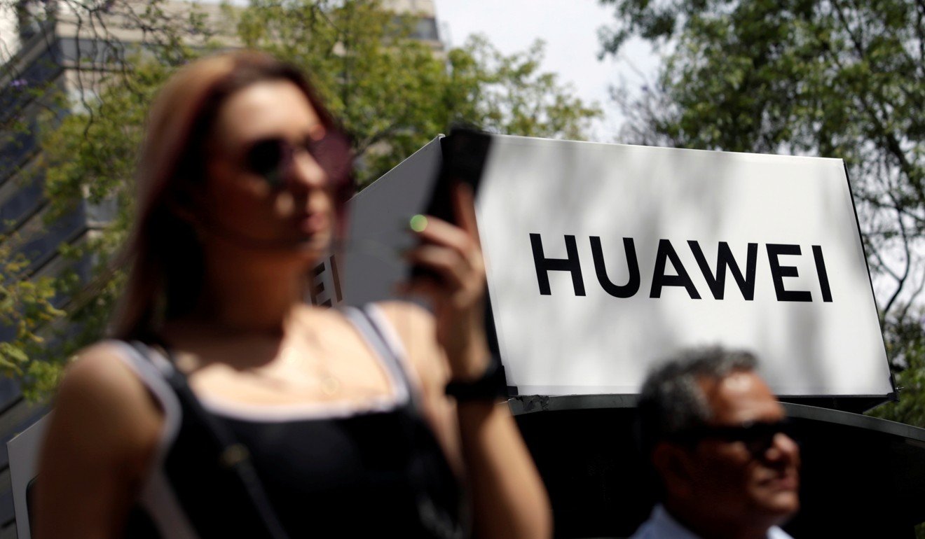 A Huawei company logo at a bus stop in Mexico City. Photo: Reuters