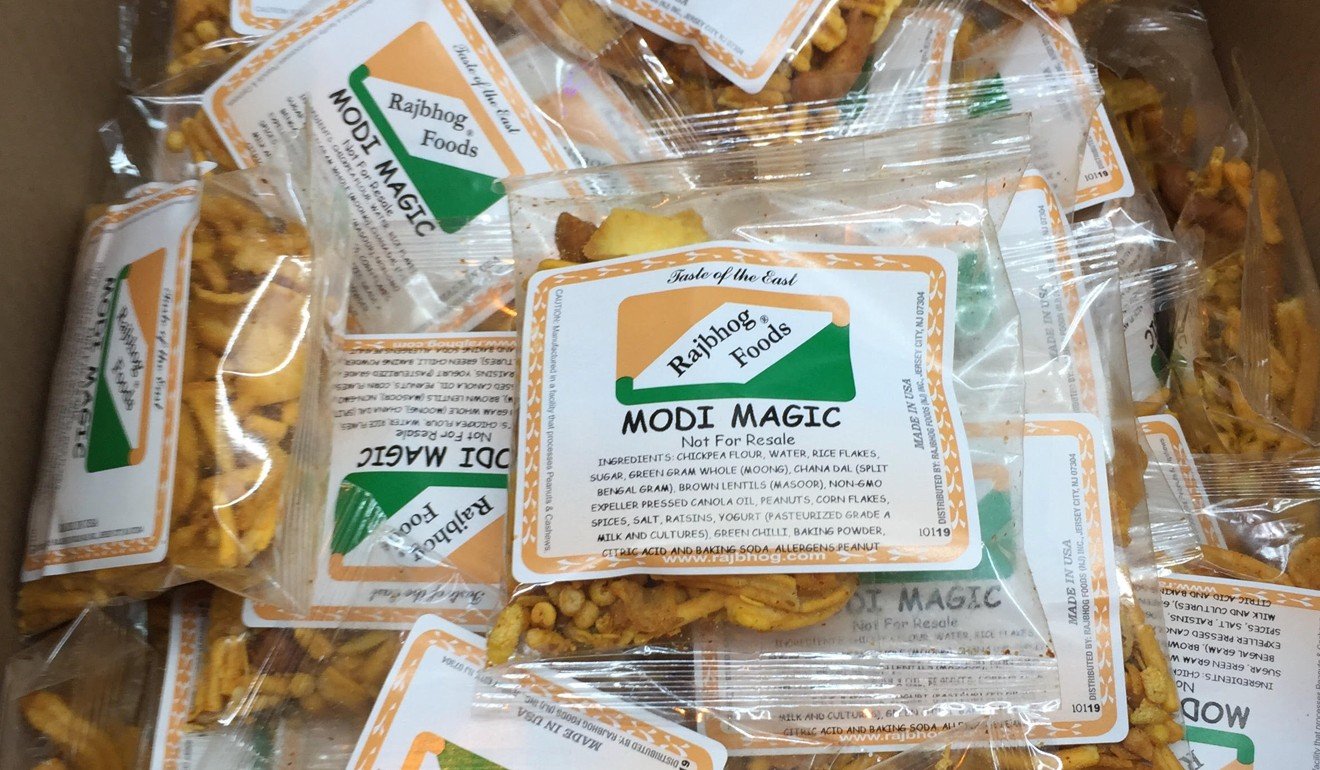The Modi Magic snacks manufactured by Arvind Patel’s Rajbhog Foods in the US. Photo: Soumya Shankar