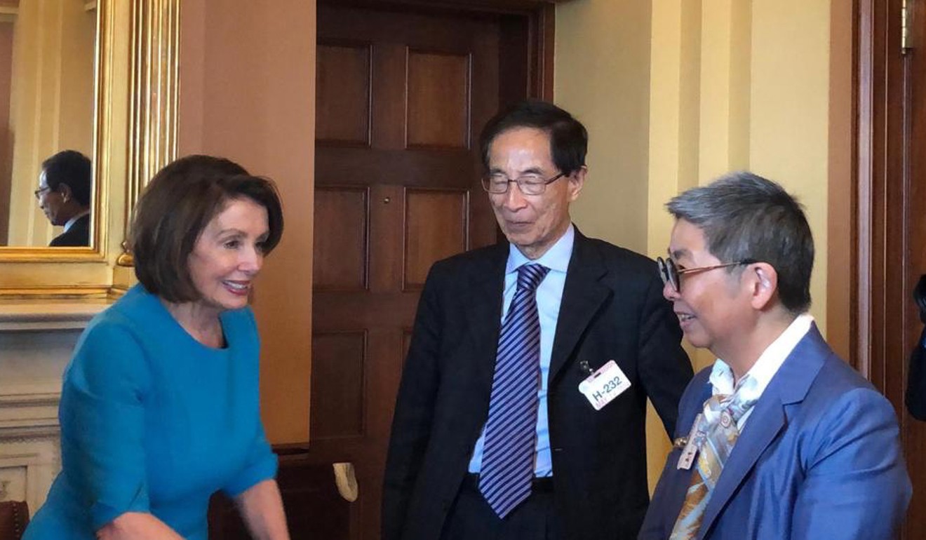 Hong Kong pro-democracy advocates Martin Lee (centre) and Margaret Ng Ngoi-yee (right) meet US House Speaker Nancy Pelosi in Washington. Photo: Handout