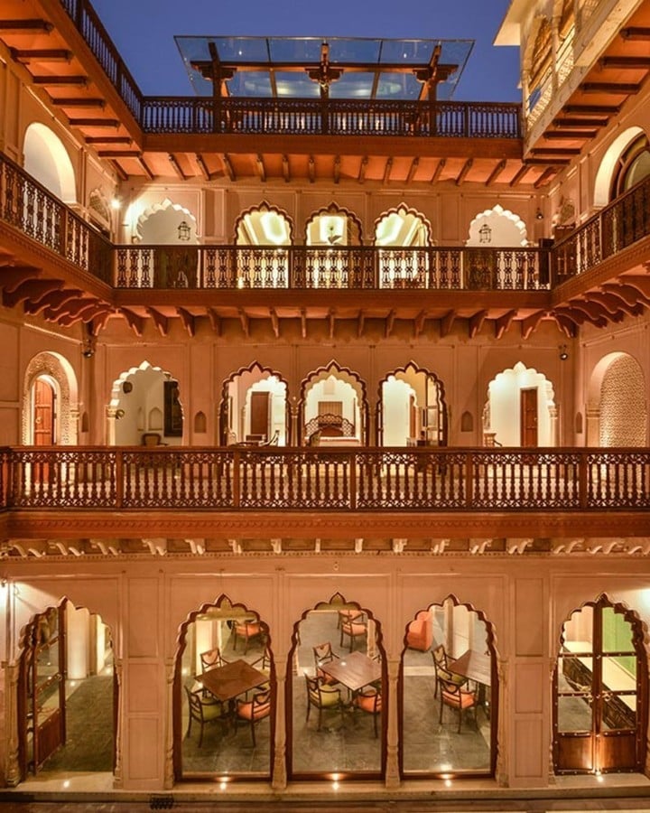 Commended by Unesco for its efforts to preserve cultural heritage, Haveli Dharampura was, up until a decade ago, crumbling. It now boasts entirely refurbished floors and Indo-Islamic archways. Photo: Instagram