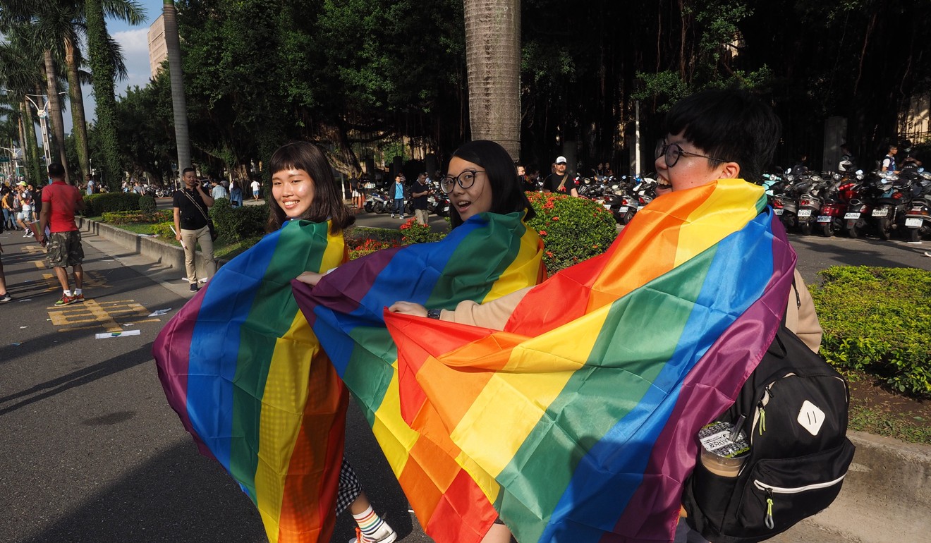 A rainbow flag on display at last year’s Gay Pride March in Taipei. Photo: EPA-EFE