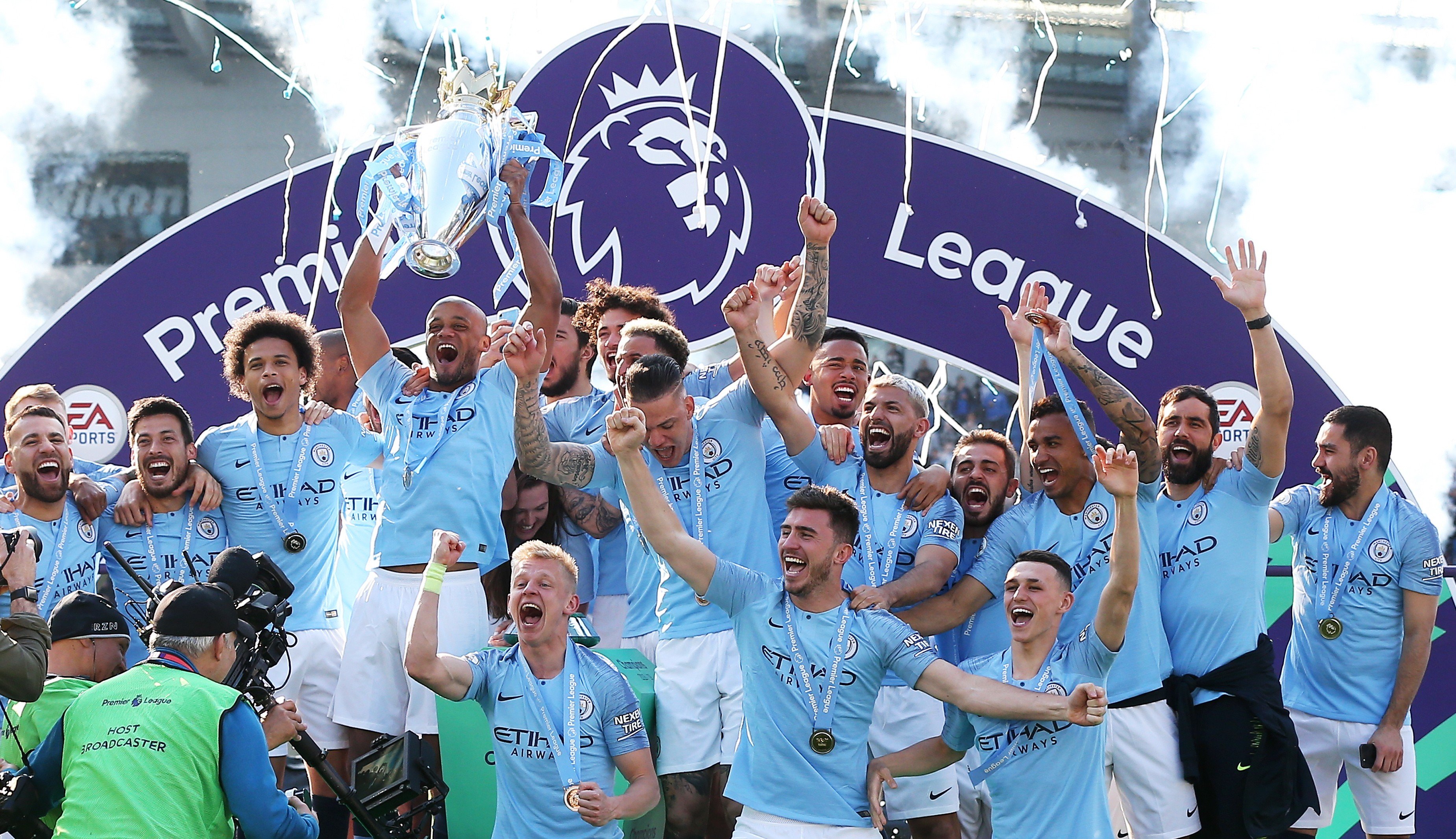 Manchester City lifted the Premier League title again this season. Is the league becoming less competitive as a result of City’s apparent domination? Photo: EPA