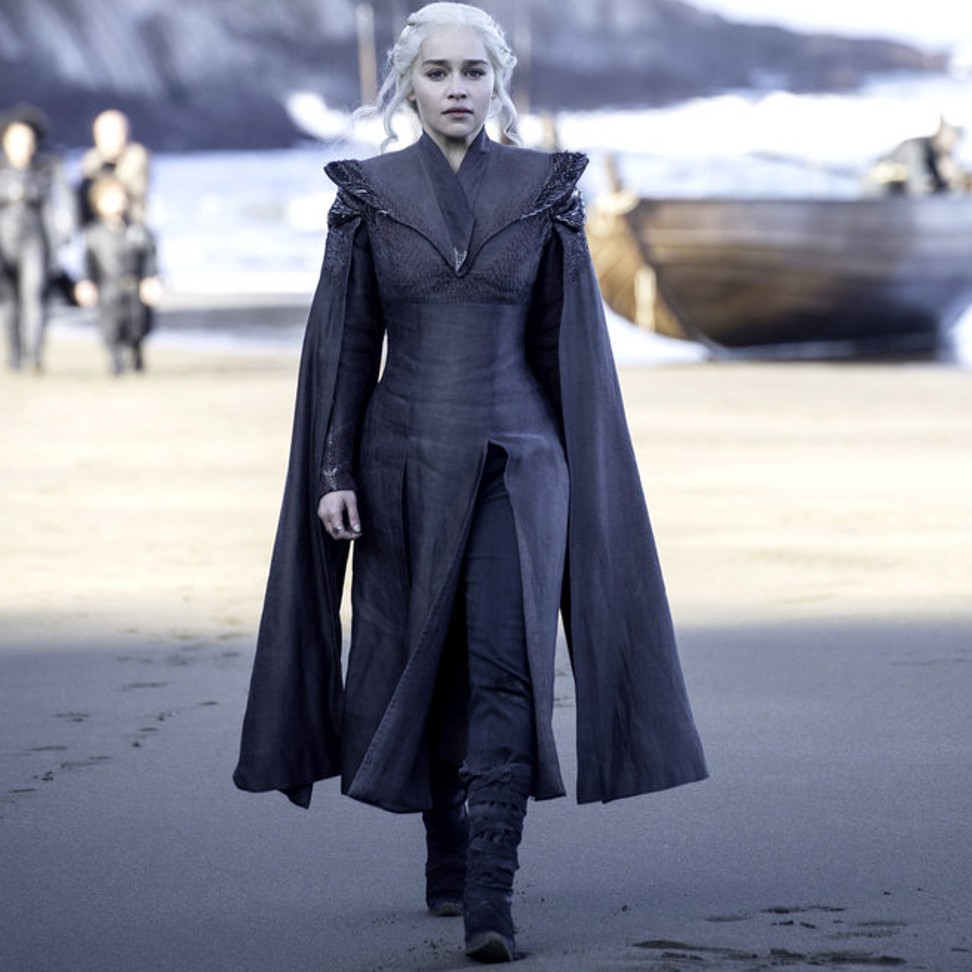The closely tailored outfit worn by Emilia Clarke as Daenerys Targaryen in Season 7 of Game of Thrones.