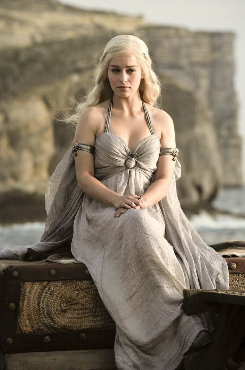 The Grecian-inspired wedding dress of Daenerys Targaryen, played by Emilia Clarke.