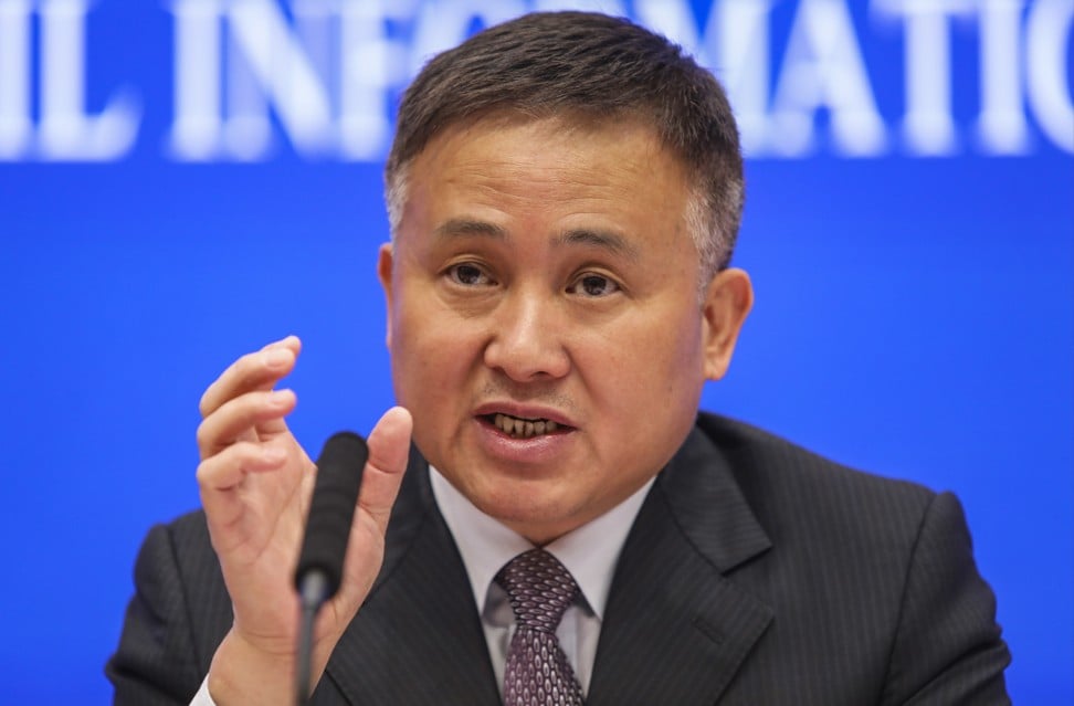 Pan Gongsheng, deputy governor of the People's Bank of China, director of State Administration of Foreign Exchange, speaks at a press at the State Council Information Office in Beijing. Photo: Simon Song