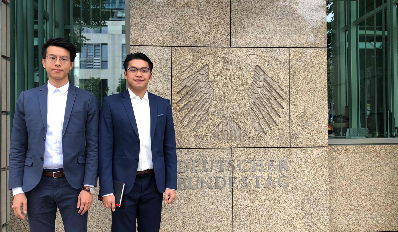 Hong Kong activists Ray Wong (L) and Alan Li in Berlin. The two were granted refugee status in Germany after fleeing Hong Kong in November 2017. Photo: Handout