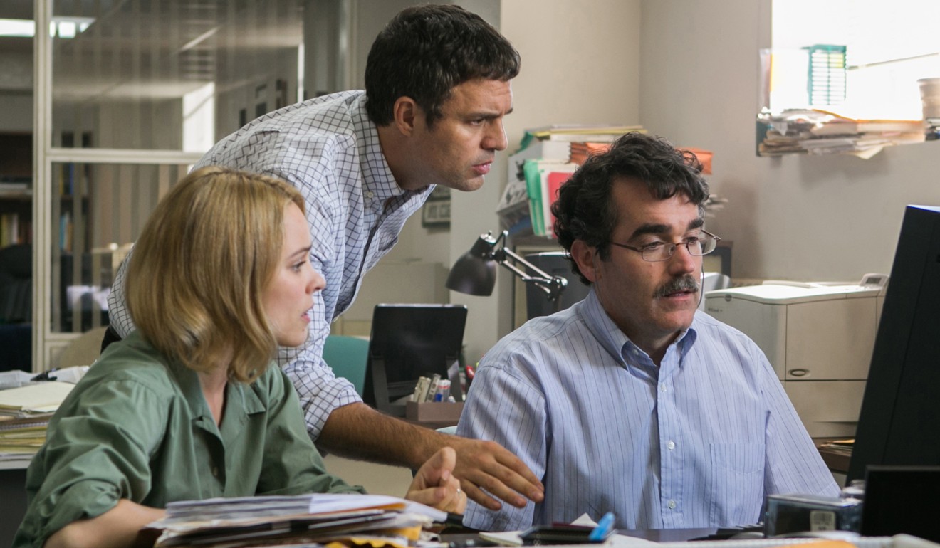 (From left) McAdams, Ruffalo and James in Spotlight (2015). Photo: Kerry Hayes